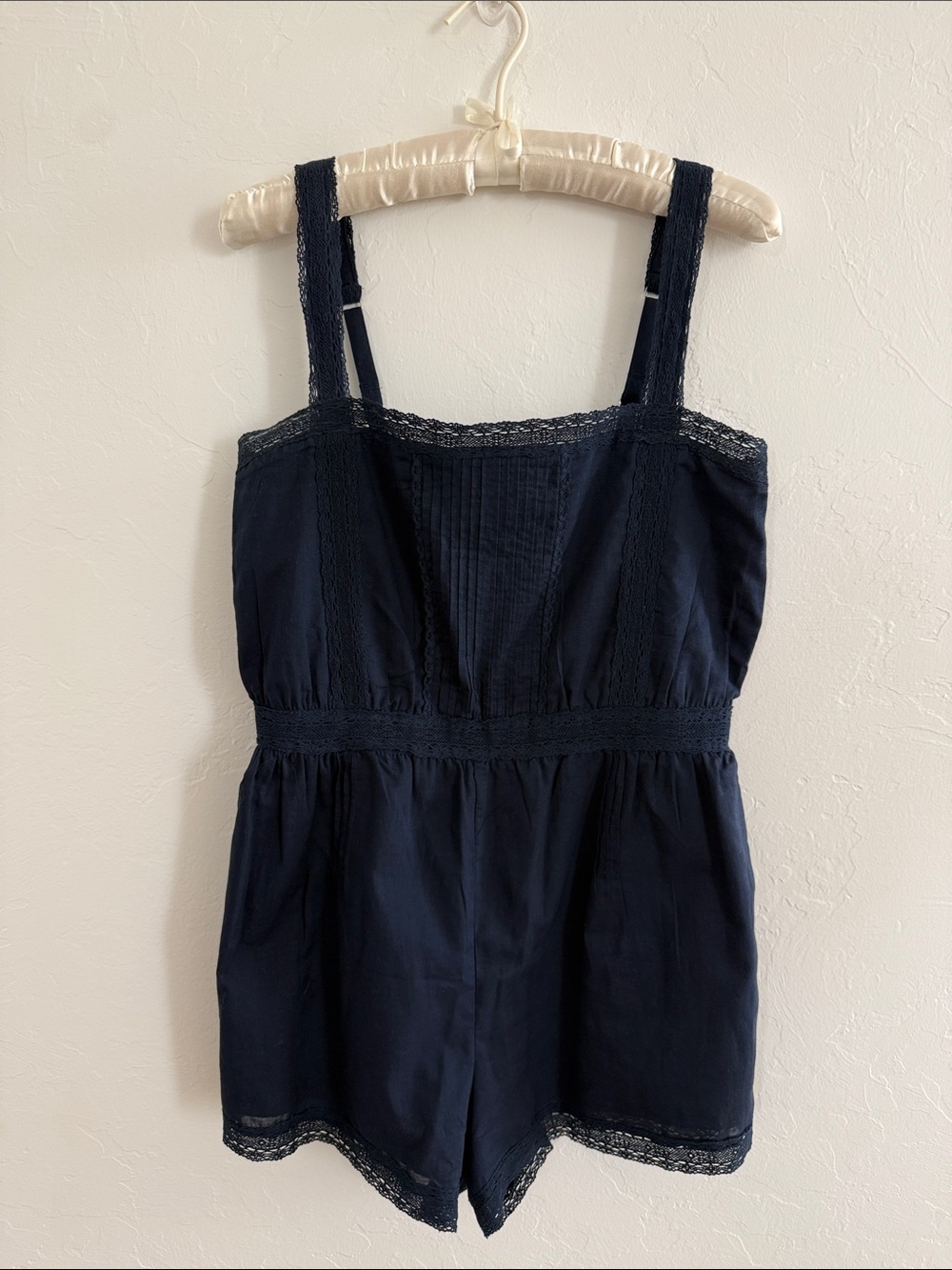 Abercrombie & Fitch Navy Lace-Trim Romper